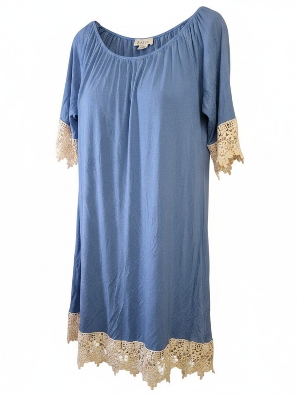 Adara Blue Crochet-Trim Scoop Neck Women’s Midi Dress, Size 1X, NWT